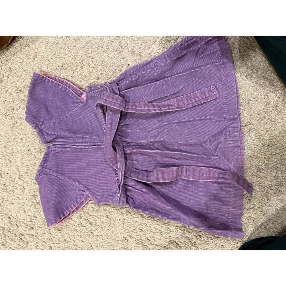 Vintage Corduroy Purple Toddler Jumper Dress With Tulip Flower Applique‎ 3T